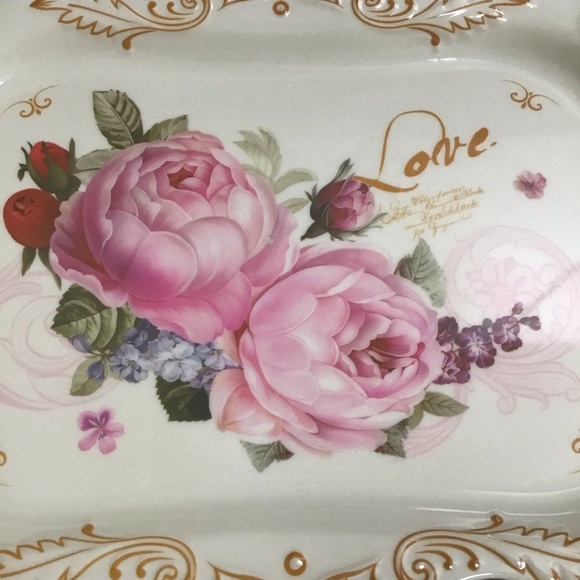Floral Serving Tray Melamine Handles Cream Pink Peonies Tea Vanity Serving NEW - Picture 13 of 14